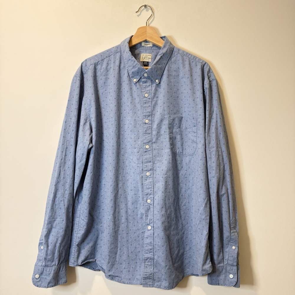 J.Crew Secret Wash Shirt Men's XXL Blue Button Down Stretch Classic Fit Casual